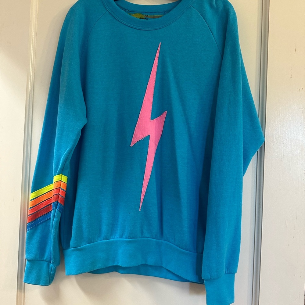 Aviator Nation Blue Pink Lightning Bolt Sweatshirt